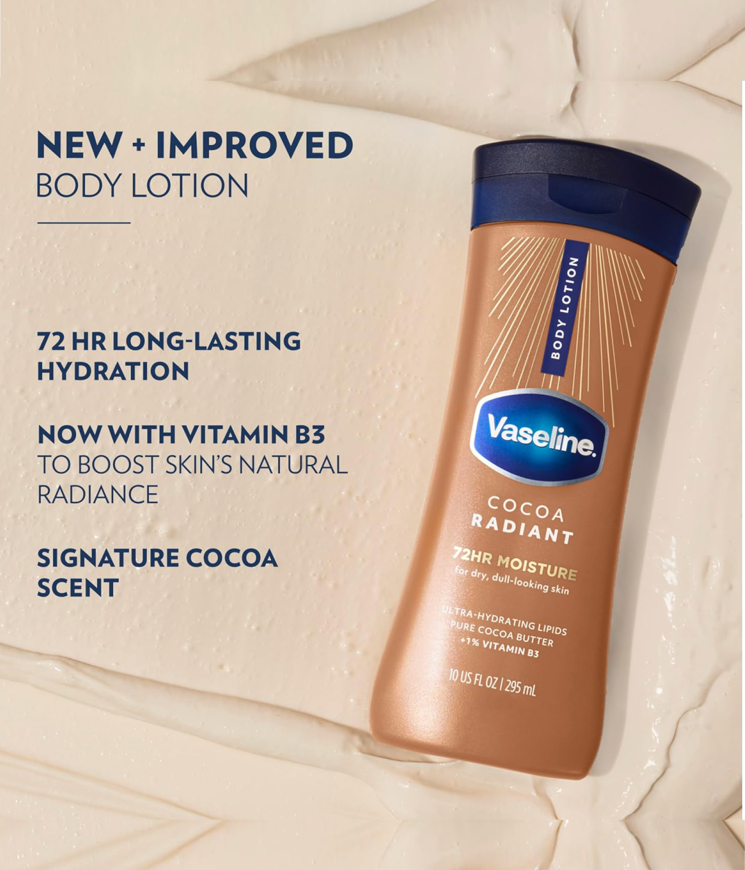 VASELINE INTENSIVE CARE BODY LOTION, COCOA RADIANT 72 HR – 295ML.